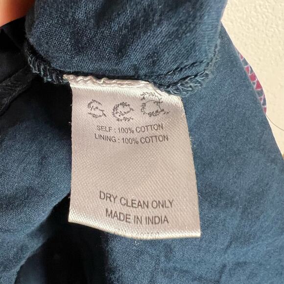 Sea Nadine Navy Blue Border Print Puff Sleeve Ruffled V-Neck Maxi Dress Size 14 - Picture 15 of 16